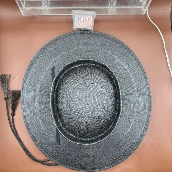 Larry Mahan Gambler Hat With Cord 6x Handwoven Shantung 7 Western Black USA - Picture 10 of 15